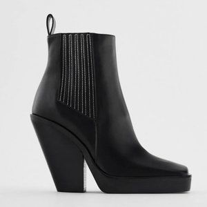 🔥MOVING SALE🔥NEW ZARA LEATHER Boot COWBOY Chunky